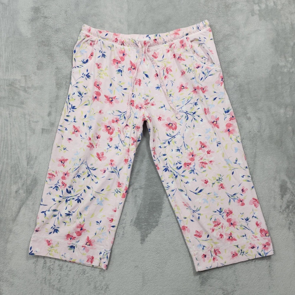 Carole Hochman Pants Womens M Pink Floral Cotton Capri Lounge Sleep Pajama Crop